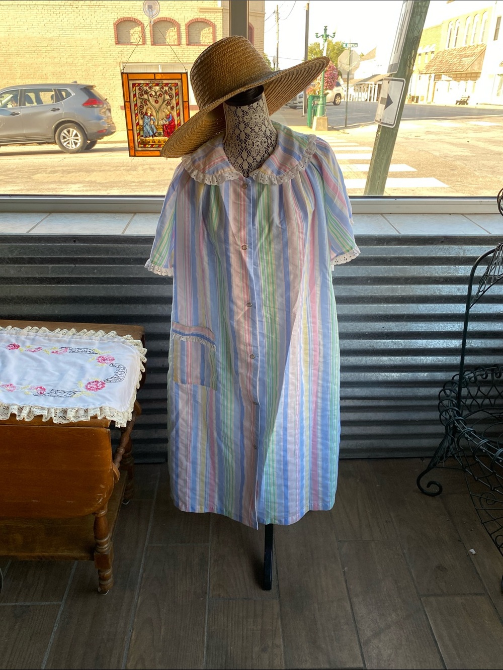 Vintage Pastel Striped woman Nightgown - Multicolor Made in USA XL size